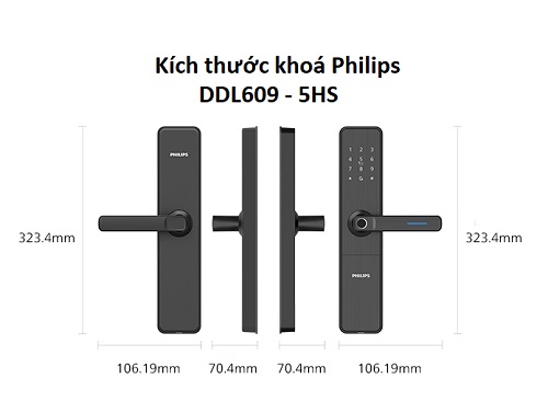 Kích thước khoá cửa thông minh Philips-ddl609-5hs