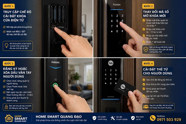 Cách đổi mật khẩu cho các dòng khoá Philips, Kaadas, Saiyan, Bosch, Samsung