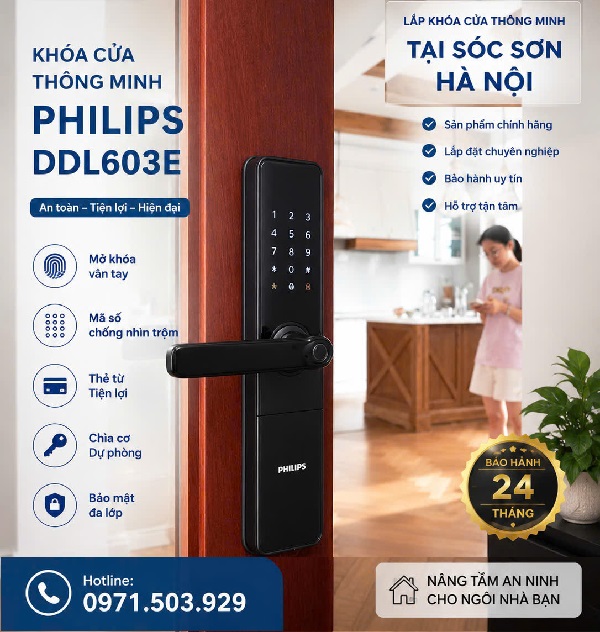 Lắp khóa cửa thông minh vân tay Philips DDL603E - 5HWS tại Sóc Sơn, Hà Nộ
