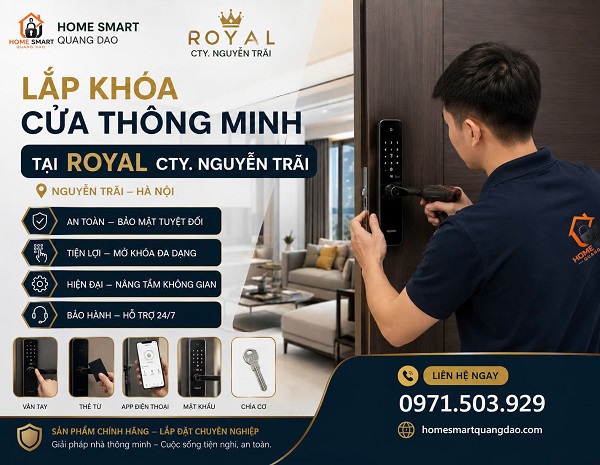 Lắp khóa cửa thông minh tại Royal City Nguyễn Trãi Thanh Xuân Hà Nội - Home Smart Quang Đạo.