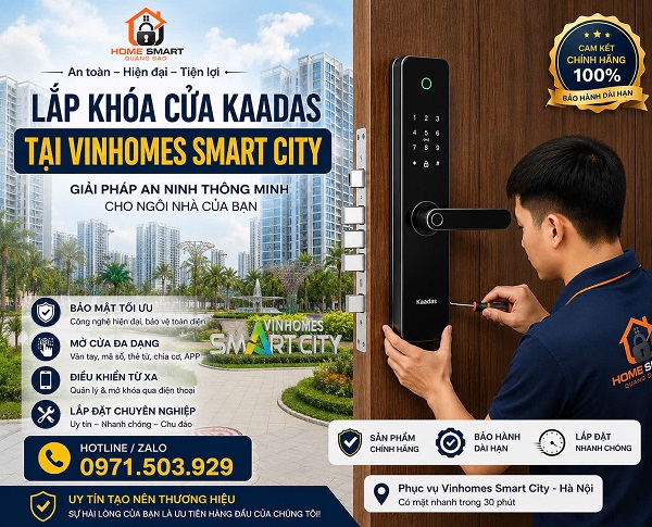 Lắp khóa cửa Kaadas S500W cho căn hộ tại Vinhomes Smart City chính hãng